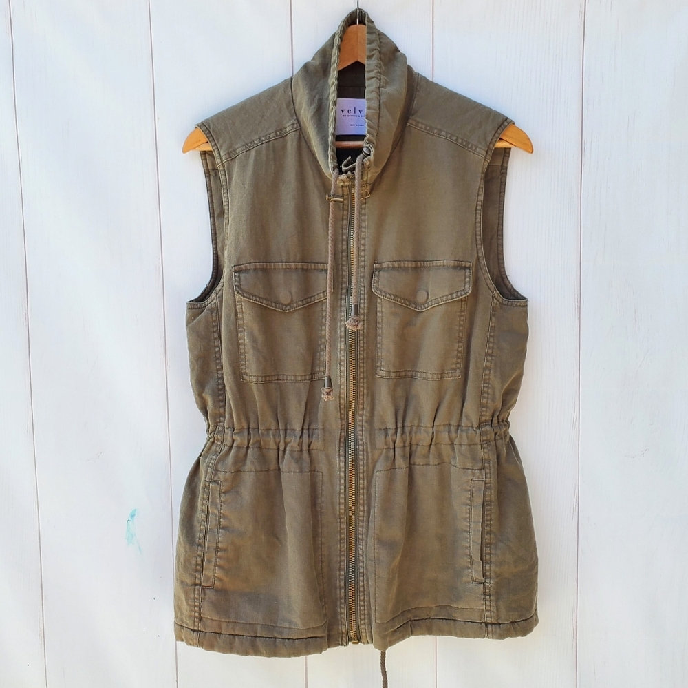 Velvet army green linen vest